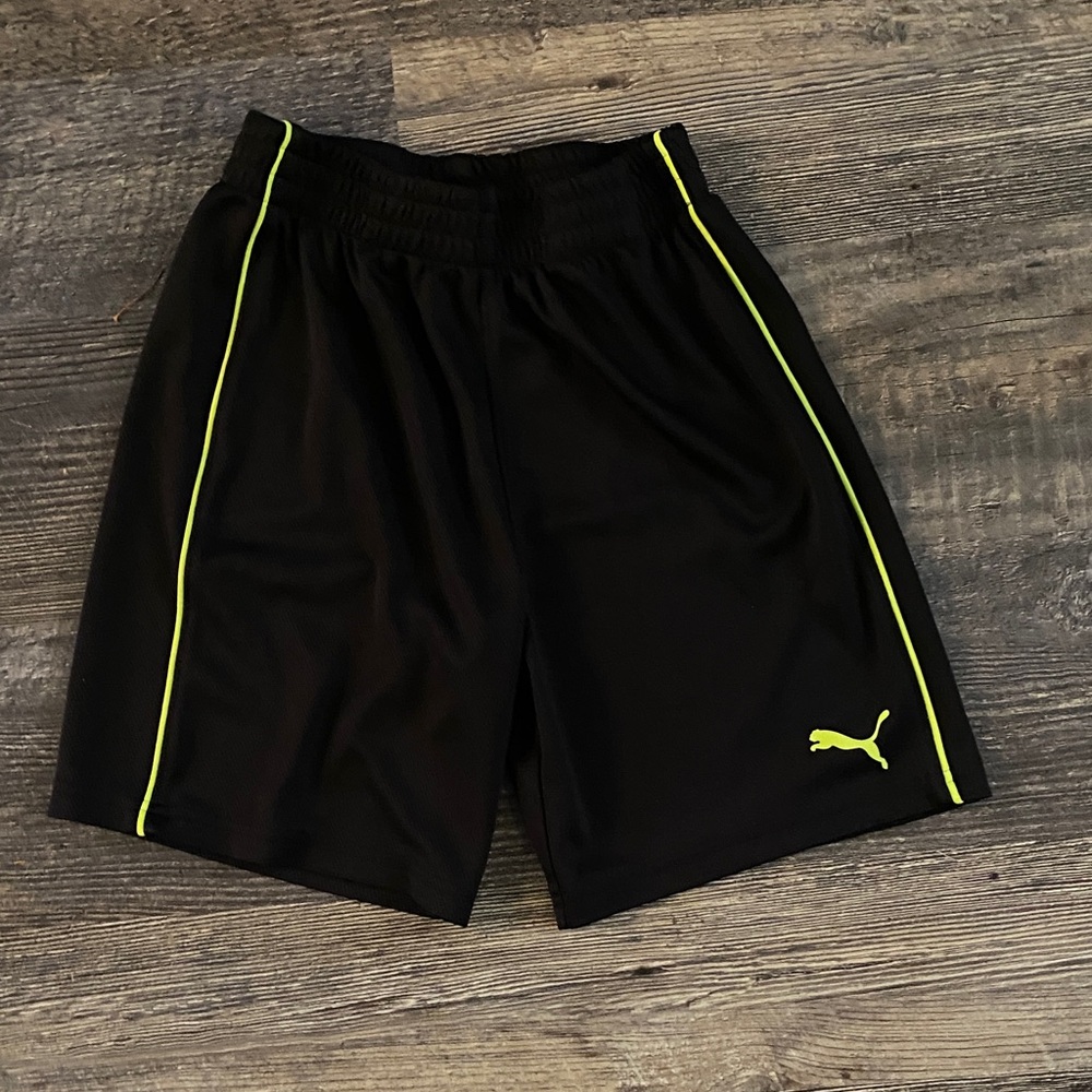 Puma Kids Black Shorts with Neon Yellow Accents
